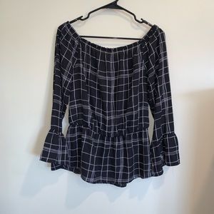 Black and White Checkered Peplum Women’s Shirt